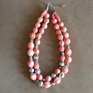 Vintage Orange Cloth Bead Necklace